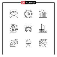 Set of 9 Commercial Outlines pack for post mail power avatar market Editable Vector Design Elements