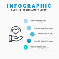 Medical Care Heart Hand Line icon with 5 steps presentation infographics Background vector