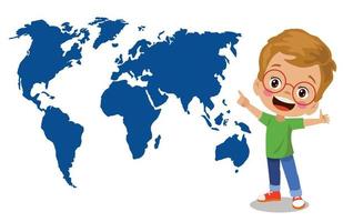 cute boy showing location on map vector