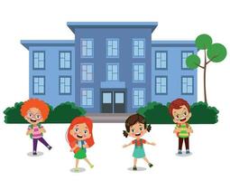 cute students in front of school vector