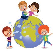 earth and cute happy kids back to school vector