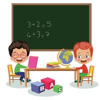 cute kids studying world map studying in classroom at school vector