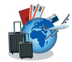 luggage and planes placed on the passport for making advertising media turism and all object vector