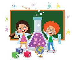 cute students experimenting in lab vector