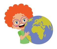 Earth Day. Boy and girl hugging the Globe vector