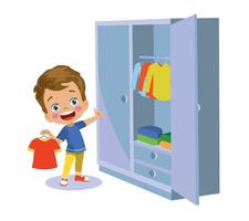 boy choosing clothes in his closet vector