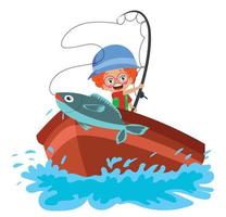 cute boy fishing on boat vector