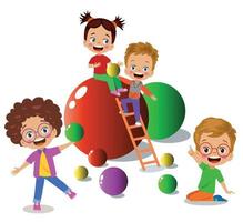 kids playing with colorful balls and geometric shapes vector