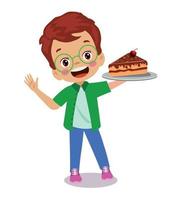 cute little chef made strawberry cake vector