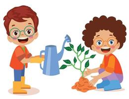 cute little happy boy planting a sapling vector