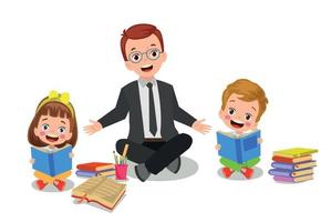 classroom teacher and cute students vector