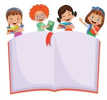 cute happy students reading books vector