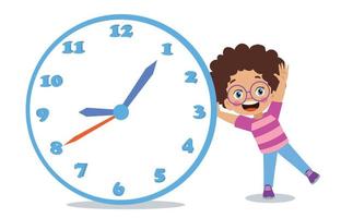 cute happy kids holding clock vector