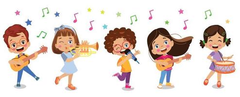 happy children playing instruments and singing vector