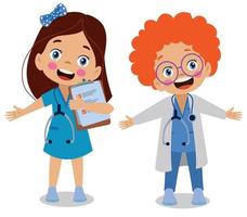 Happy kids wear doctor uniform set vector