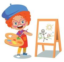 lindo pintor niño pintando color vector