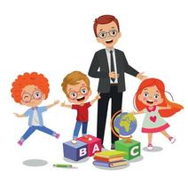 classroom teacher and cute students vector