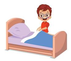 cute boy making his bed vector