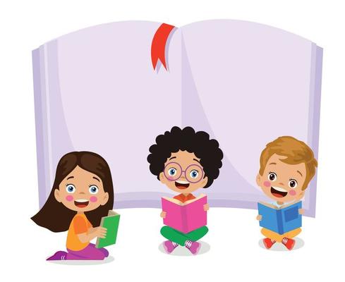 cute happy students reading books