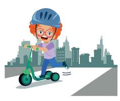 cute happy boy riding scooter vector