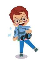 cute happy boy with toy in hand vector