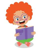 cute little kid reading books vector