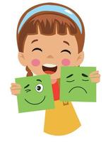 boy holding placard with sad and happy facial expression vector