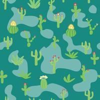 seamless pattern with different cactus. Bright repeated texture with green cacti. Natural background with desert plants vector