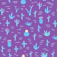 Seamless patterns with different cacti. Bright repeating texture with blue cacti. Background with desert plants. vector