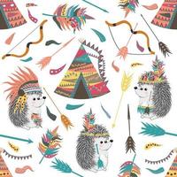 Seamless pattern with a cheerful hedgehog - indian vector