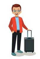 man standing with red shirt and suitcase vector