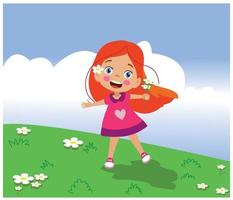 cute girl with flowers in the field vector