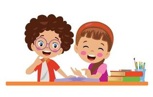 cute hardworking little kids studying vector