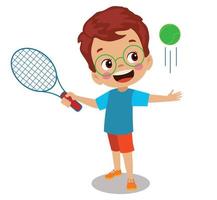 cute happy boy playing tennis vector