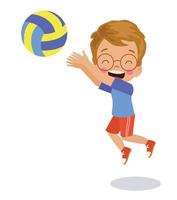 cute happy boys playing volleyball vector