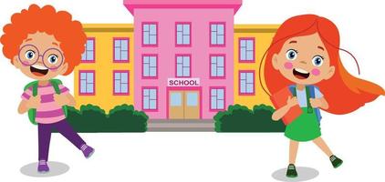 cute happy little kids going to school with school bags on their backs vector