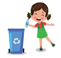 cute boy throwing trash in recycle bin vector