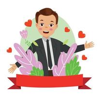 male teacher in flowers teachers day vector