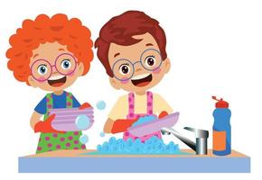 cute happy boy washing dishes vector