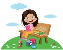 cute happy kids reading book vector