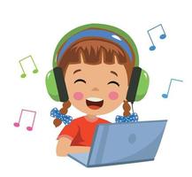 cute boy studying computer and listening to music vector