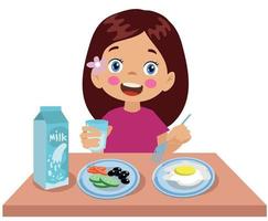 cute boy drinking milk for breakfast vector