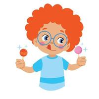 chica divertida sosteniendo lolipop lindo niño de dibujos animados con dulces vector