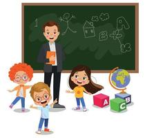 cute students and teacher in classroom at school vector