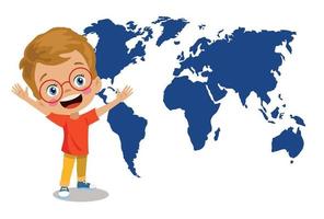 cute boy showing location on map vector