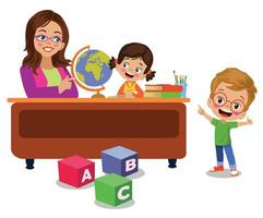 teacher and student working in classroom lessons vector