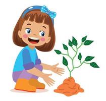 cute little happy boy planting a sapling vector