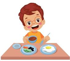 cute little boy having breakfast vector