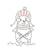 Illustration of a black cute snowman isolated on a white background for Christmas decoration vector