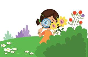 cute boy with magnifying glass vector